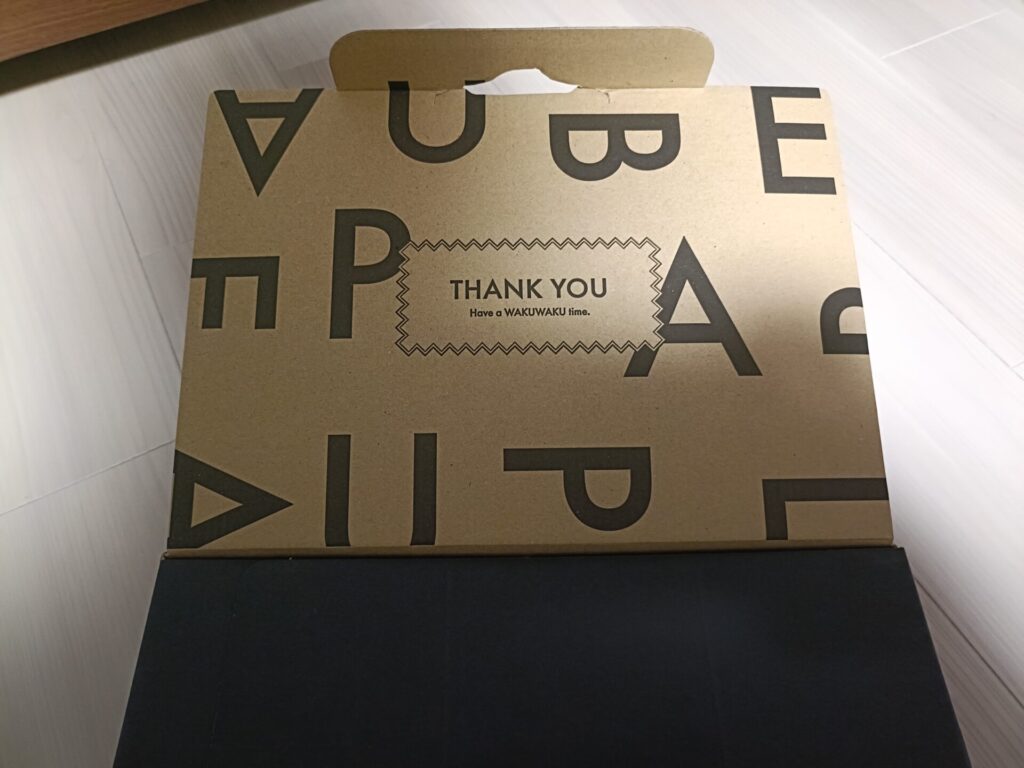 箱の蓋の内側に「THANK YOU Have a WAKUWAKU time.」の文字